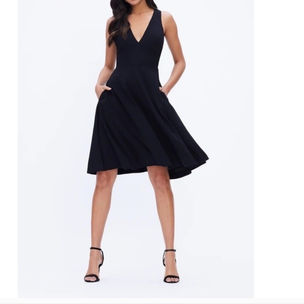 V-Neck Sleeveless Black A-Line Dress